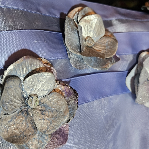 Elegant Strapless Blue Dress with Floral Details - Picture 7 of 13